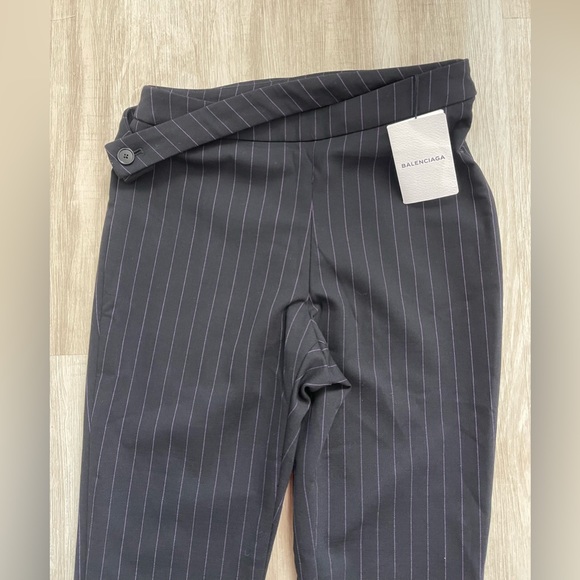 Balenciaga Striped Wool High-Waist Slit Skinny belted Pants in Black 40 - Picture 2 of 8